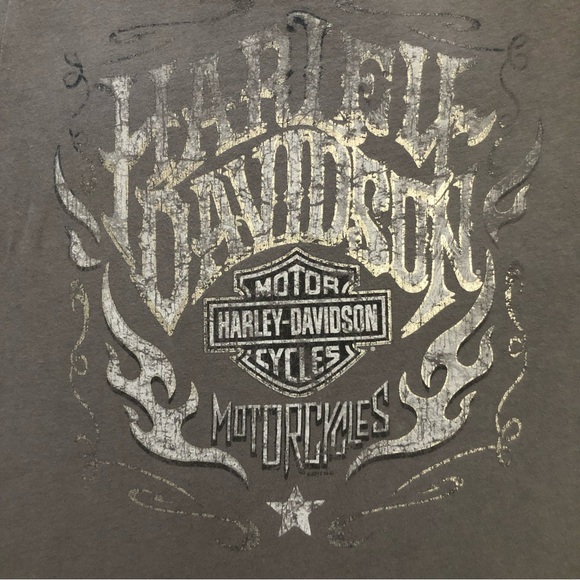 Harley Davidson Women Gray Flame Eagle Texas Raw Edge Cap Sleeve T-Shirt Top XL - Picture 3 of 9